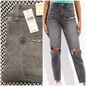 American Eagle | Gray Distressed Mom Jeans 18 Long
